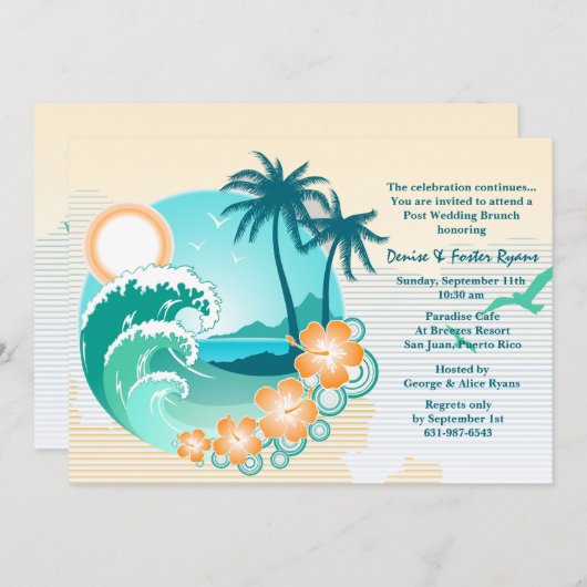 Uitnodiging Tropical Escape Post Wedding Brunch (Voorkant / Achterkant)