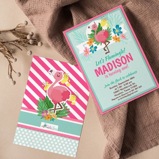 Uitnodiging Tropical Flamingo Birthday Party