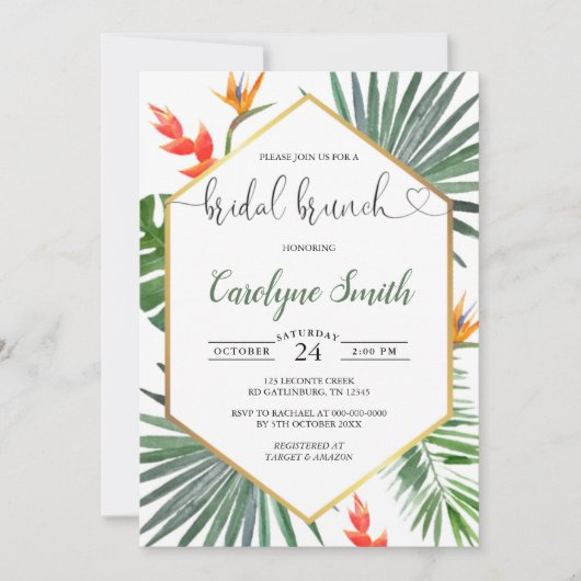 Uitnodiging Tropical Greenery Bridal Brunch (Voorkant)