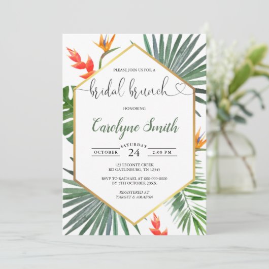 Uitnodiging Tropical Greenery Bridal Brunch (Staand voorkant)