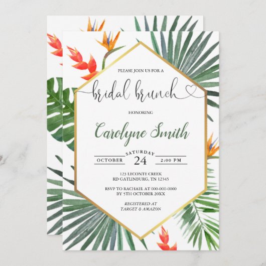 Uitnodiging Tropical Greenery Bridal Brunch (Voorkant / Achterkant)
