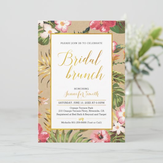 Uitnodiging Tropical Kraft Bridal Brunch (Staand voorkant)