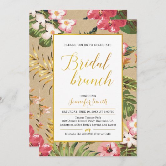 Uitnodiging Tropical Kraft Bridal Brunch (Voorkant / Achterkant)