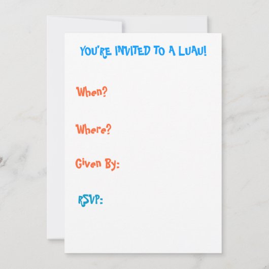 Uitnodiging Tropical Luau Party (Achterkant)