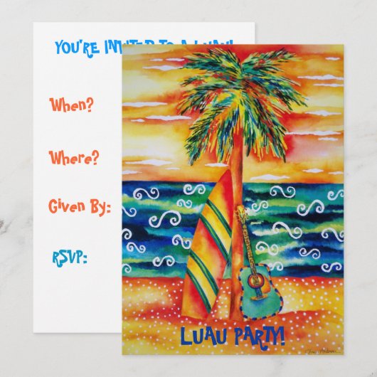 Uitnodiging Tropical Luau Party (Voorkant / Achterkant)