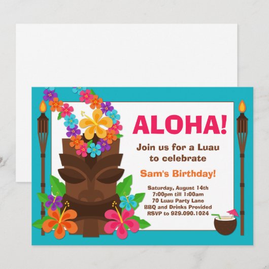 Uitnodiging Tropical Luau Party (Voorkant / Achterkant)
