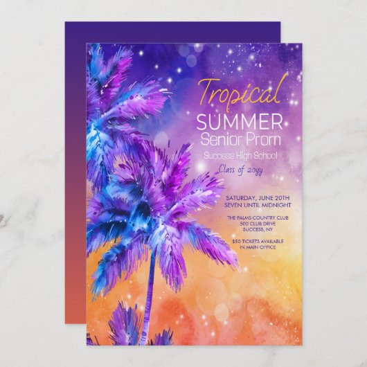 Uitnodiging Tropical Summer Prom (Voorkant / Achterkant)