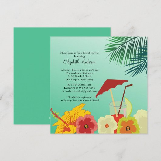 Uitnodiging Tropische bloemen Bridal Shower (Voorkant / Achterkant)