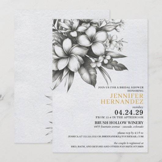 Uitnodiging Tropische bloemen Bridal Shower (Voorkant / Achterkant)