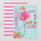 Uitnodiging Tropische Flamingo Birthday (Voorkant / Achterkant)