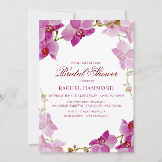 Uitnodiging Tropische Orchid Bridal Shower (Voorkant)