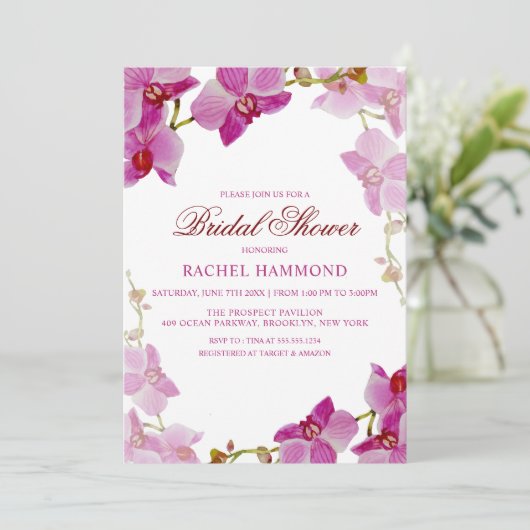 Uitnodiging Tropische Orchid Bridal Shower (Staand voorkant)
