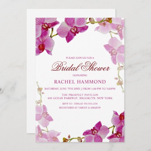 Uitnodiging Tropische Orchid Bridal Shower (Voorkant / Achterkant)