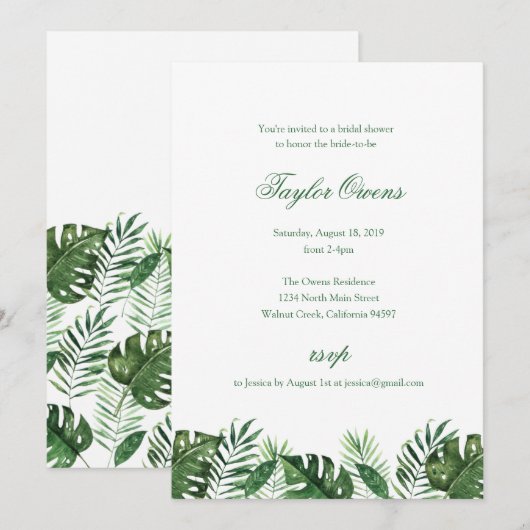 Uitnodiging Tropische palm Leaf Bridal Shower (Voorkant / Achterkant)