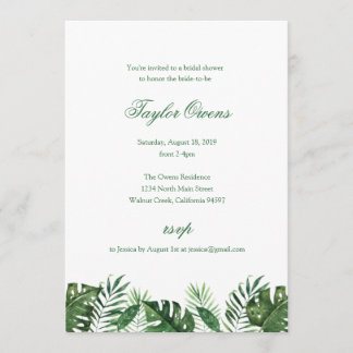 Uitnodiging Tropische palm Leaf Bridal Shower