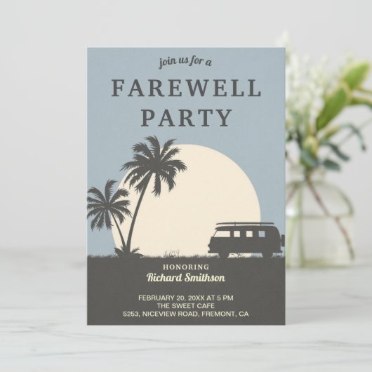 Uitnodiging  tropische partij Van Farewell (Staand voorkant)