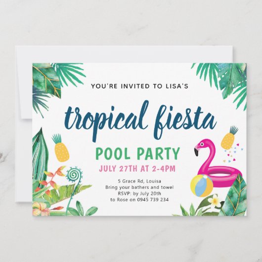 Uitnodiging Tropische Pool Party (Voorkant)