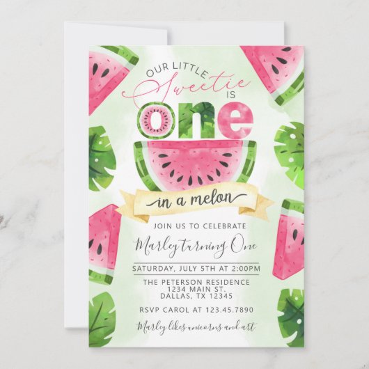 Uitnodiging tropische watermeloen 1e verjaardag va (Voorkant)