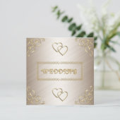 Uitnodiging Trouw Off-wit met Gouden Randen (Staand voorkant)