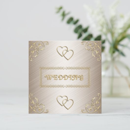 Uitnodiging Trouw Off-wit met Gouden Randen (Staand voorkant)