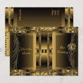 Uitnodiging Trouw Oud Goud Art Deco Bloem (Voorkant / Achterkant)