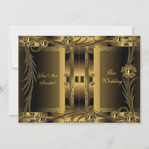Uitnodiging Trouw Oud Goud Art Deco Bloem