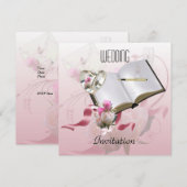 Uitnodiging Trouw Roze Bloem Ringen (Voorkant / Achterkant)