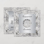 Uitnodiging Trouw Verlovings Zilveren Bloemen Fram (Voorkant / Achterkant)