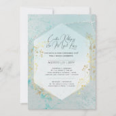 Uitnodiging Trouwdag Blauw Turkoois Goud Portugese (Voorkant)