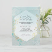 Uitnodiging Trouwdag Blauw Turkoois Goud Portugese (Staand voorkant)