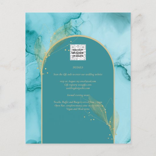 UITNODIGING Trouwfeest Abstract Turquoise Teal Gou (Achterkant)