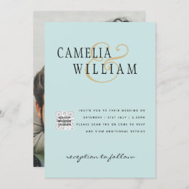 Uitnodiging Trouwfoto's met Zee Glas QR Code Bewaa