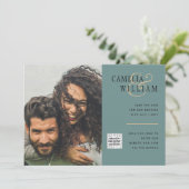 Uitnodiging Trouwfoto's met Zee Glas QR Code Bewaa (Staand voorkant)