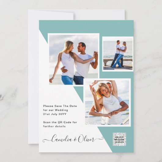 Uitnodiging Trouwfoto's met Zee Glas QR Code Bewaa (Voorkant)