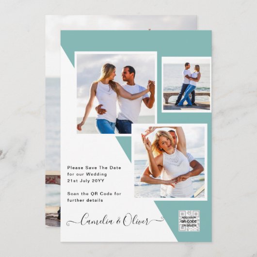 Uitnodiging Trouwfoto's met Zee Glas QR Code Bewaa (Voorkant / Achterkant)