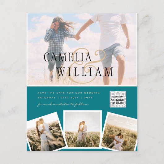 Uitnodiging Trouwfoto's met Zee Glas QR Code Bewaa Flyer (Voorkant)