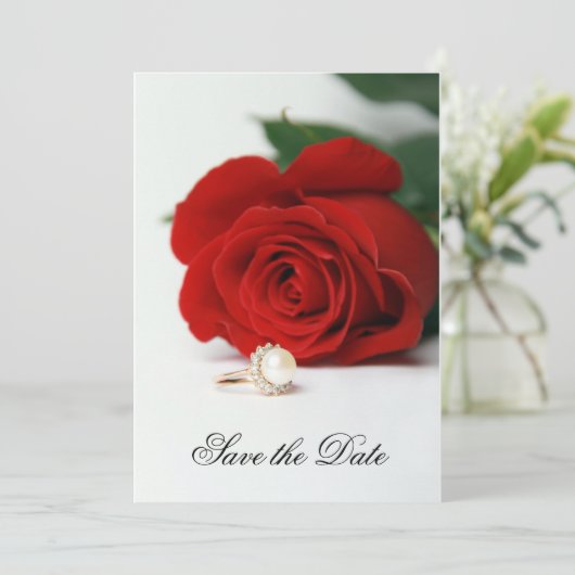 Uitnodiging trouwkaart, Red Rose, sparen de Datum (Staand voorkant)