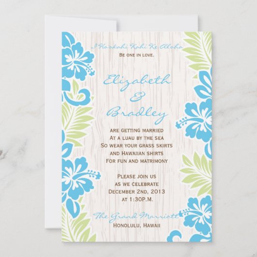 Uitnodiging Turquoise voor Tropical Hawaiian Weddi (Voorkant)