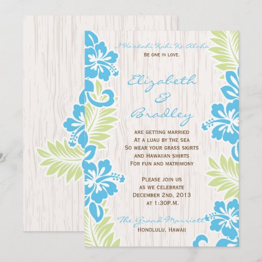 Uitnodiging Turquoise voor Tropical Hawaiian Weddi (Voorkant / Achterkant)
