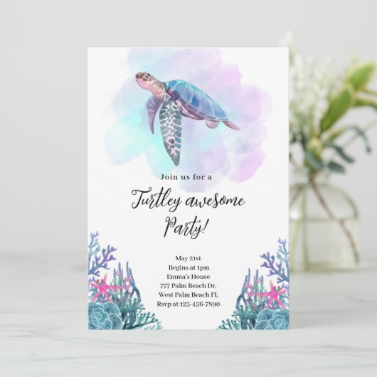 Uitnodiging Turtley Awesome Feestje (Staand voorkant)