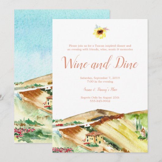 Uitnodiging Tuscany Wine and Dine dinerfeest (Voorkant / Achterkant)