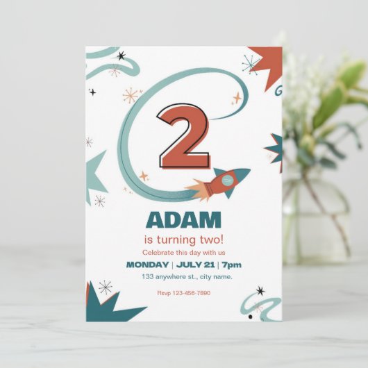 Uitnodiging tweede verjaardag (Staand voorkant)