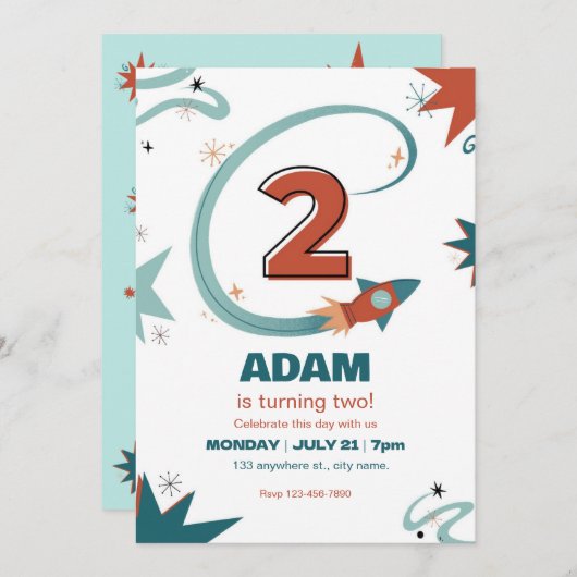 Uitnodiging tweede verjaardag (Voorkant / Achterkant)