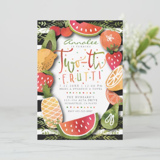 UITNODIGING TWEEDE VERJAARDAG | Twee-tti Frutti Pa (Staand voorkant)