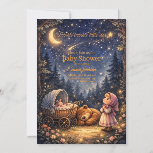 Uitnodiging Twinkle Twinkle Little Star Baby Showe (Voorkant)