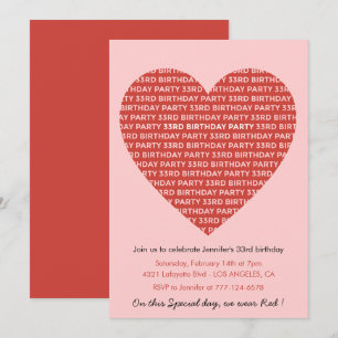 Uitnodiging typografie 33ste verjaardag Rood Roze