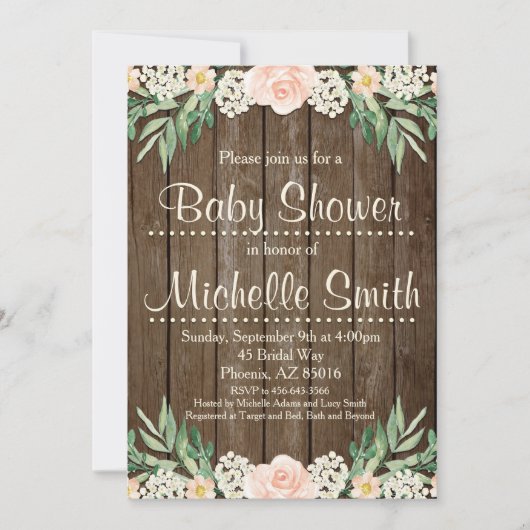 Uitnodiging uit Baby shower, ras, Floral (Voorkant)