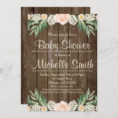 Uitnodiging uit Baby shower, ras, Floral (Voorkant / Achterkant)