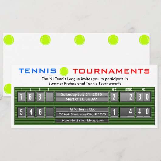 Uitnodiging uit het scorebord van de Tennis (Voorkant / Achterkant)