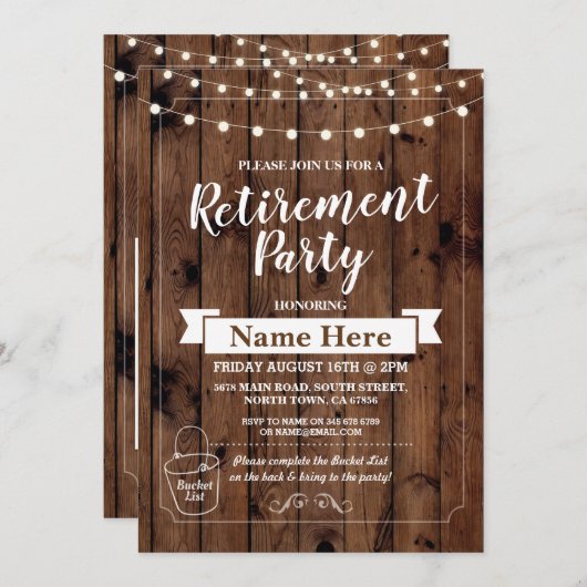 Uitnodiging uit tot uittredingspartij Rustic Bucke (Voorkant / Achterkant)